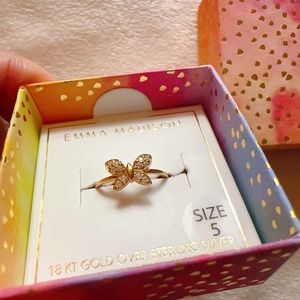 Emma Madison 18kt gold over sterling silver butterfly diamond prave Ring Size 5